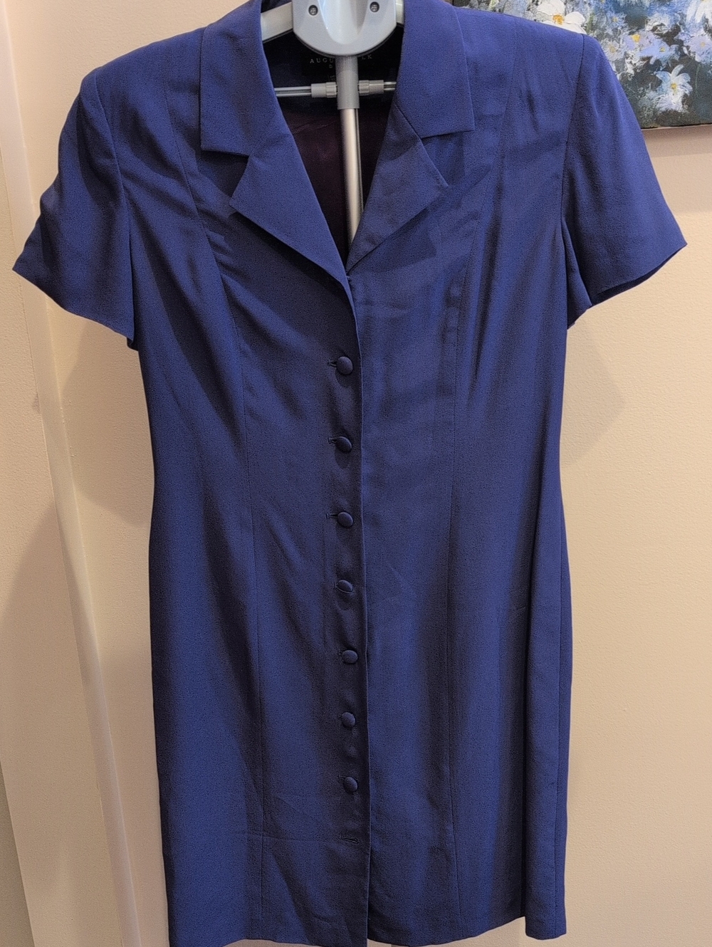 August Silk Classic Short-Sleeve Button-Front Women's Dress in Royal Blue